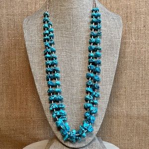 VINTAGE Navajo 2 Strand Natural Turquoise Nugget & Heshi Shell Long Necklce